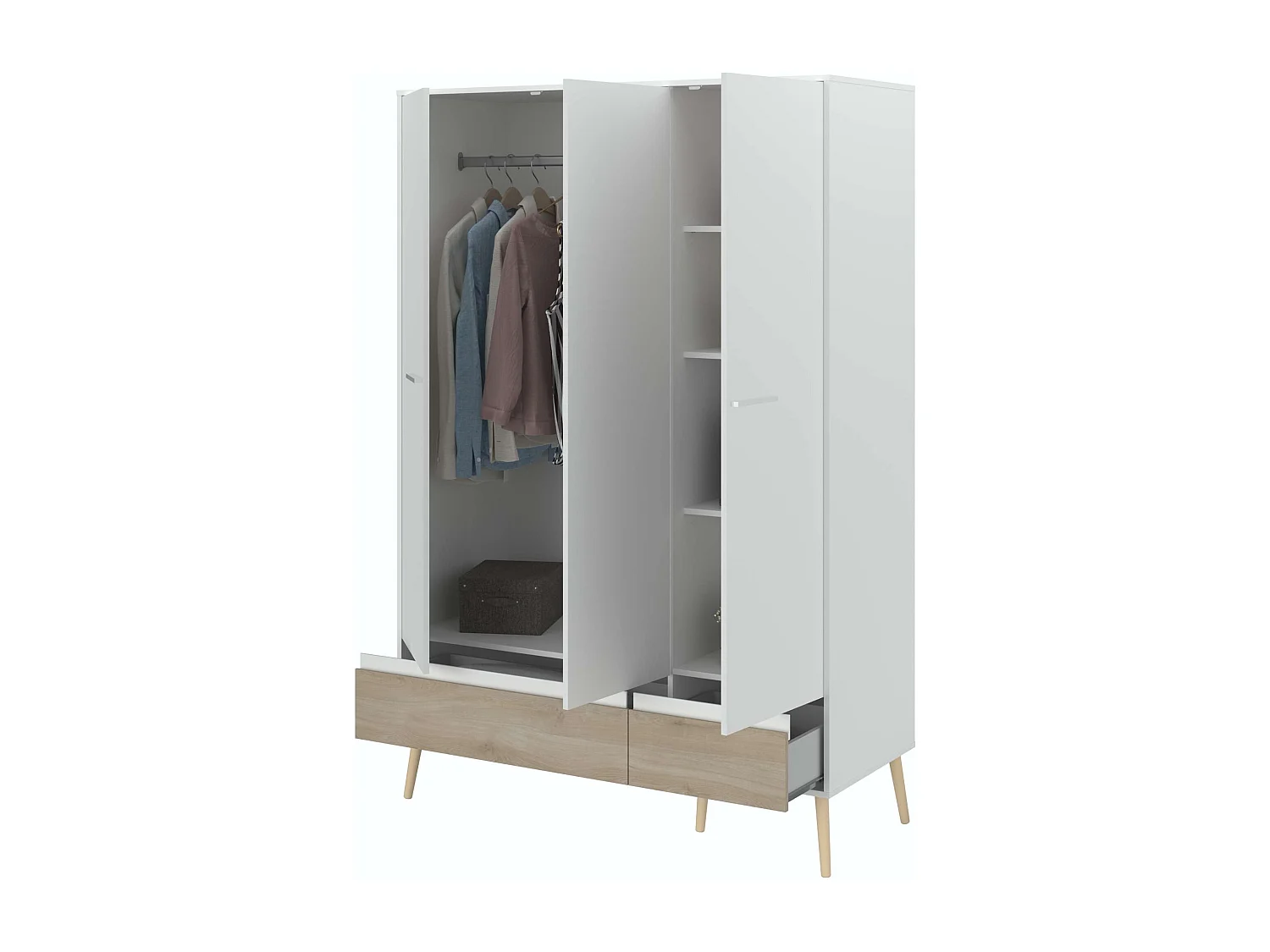 Armario Ropero Osaka 3 puertas Roble Japonés y Blanco Estilo Japandi