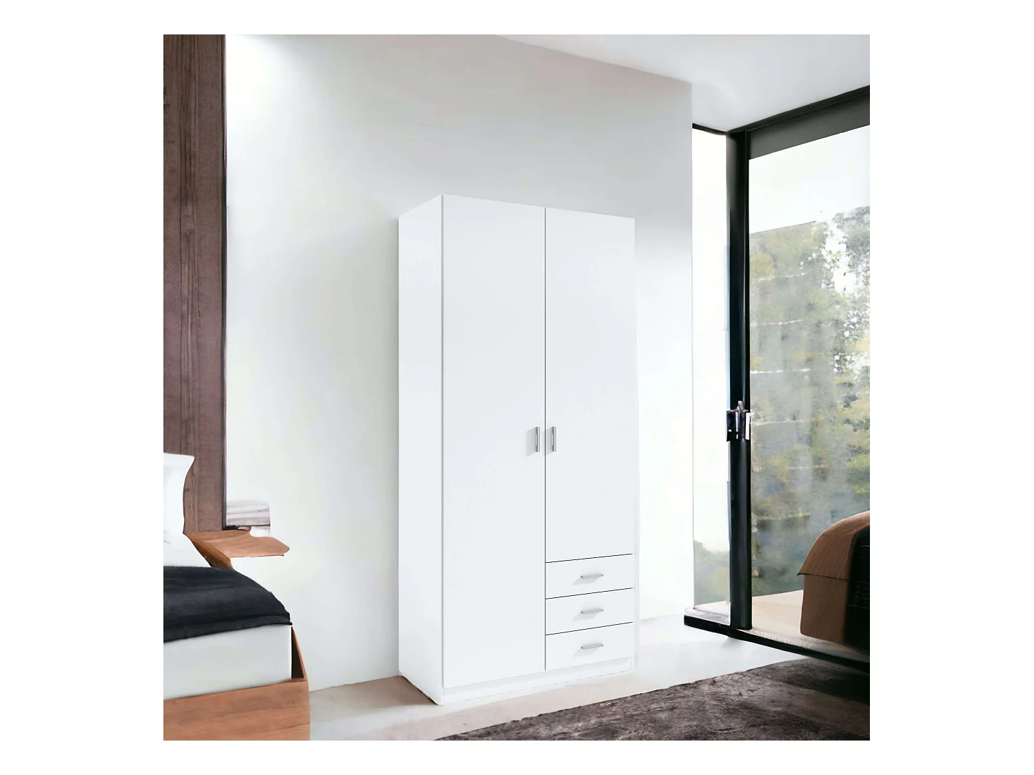 Miroytengo Armario Roma 3 cajones 2 puertas Blanco 216x100x53 cm