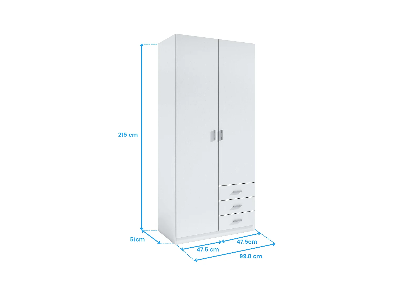 Miroytengo Armario Roma 3 cajones 2 puertas Blanco 216x100x53 cm