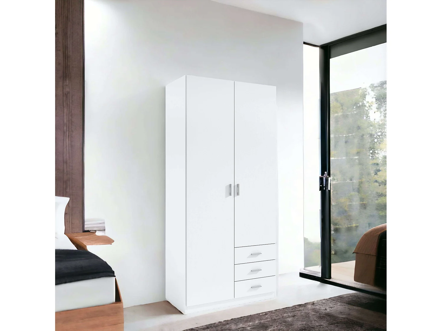 Miroytengo Armario Roma 3 cajones 2 puertas Blanco 216x100x53 cm