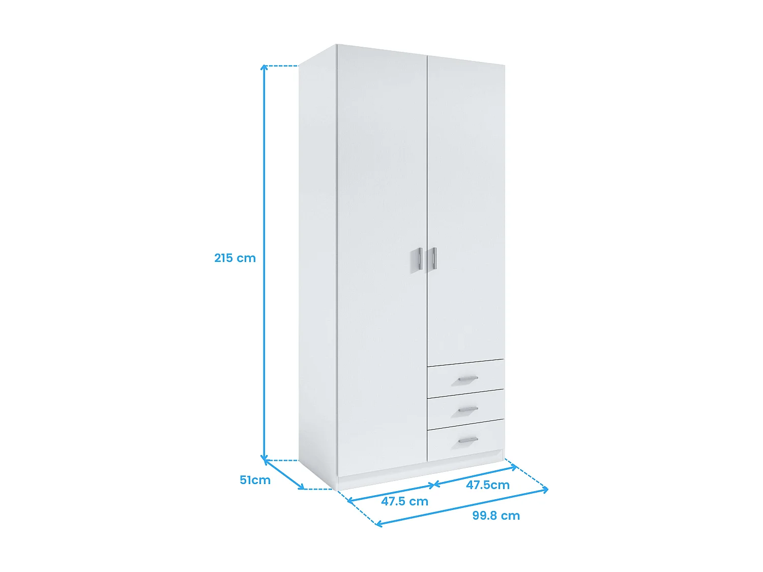 Miroytengo Armario Roma 3 cajones 2 puertas Blanco 216x100x53 cm