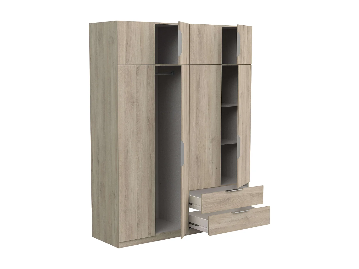 Armario Ghost 8 Puertas 2 Cajones Blanco/Roble 203x158x51 cm