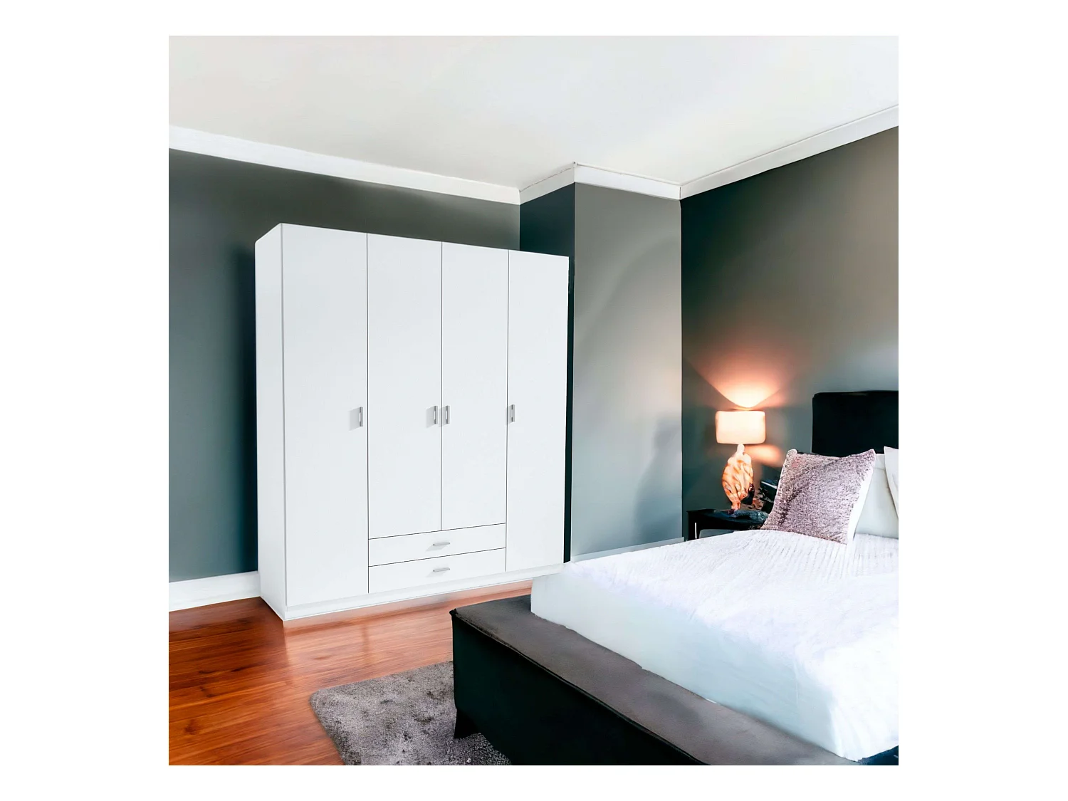 Armario Ropero Roma 4 Puertas 2 Cajones Blanco Mate 216x198x53 cm