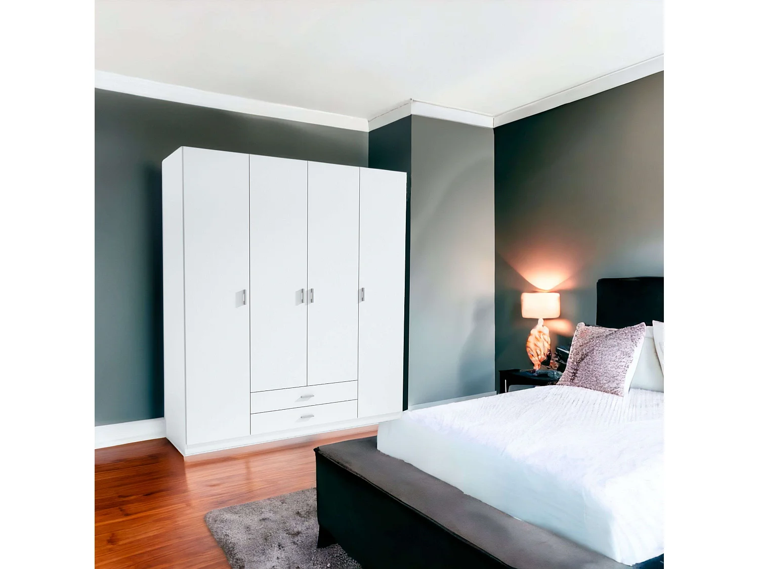 Armario Ropero Roma 4 Puertas 2 Cajones Blanco Mate 216x198x53 cm