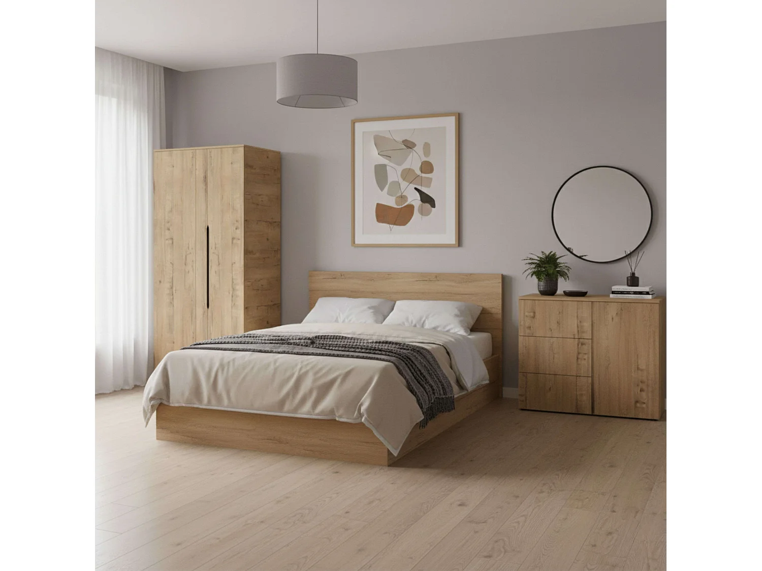 Armario Bruselas Dormitorio 2 Puertas Abatible Roble Gold 100x200x57cm