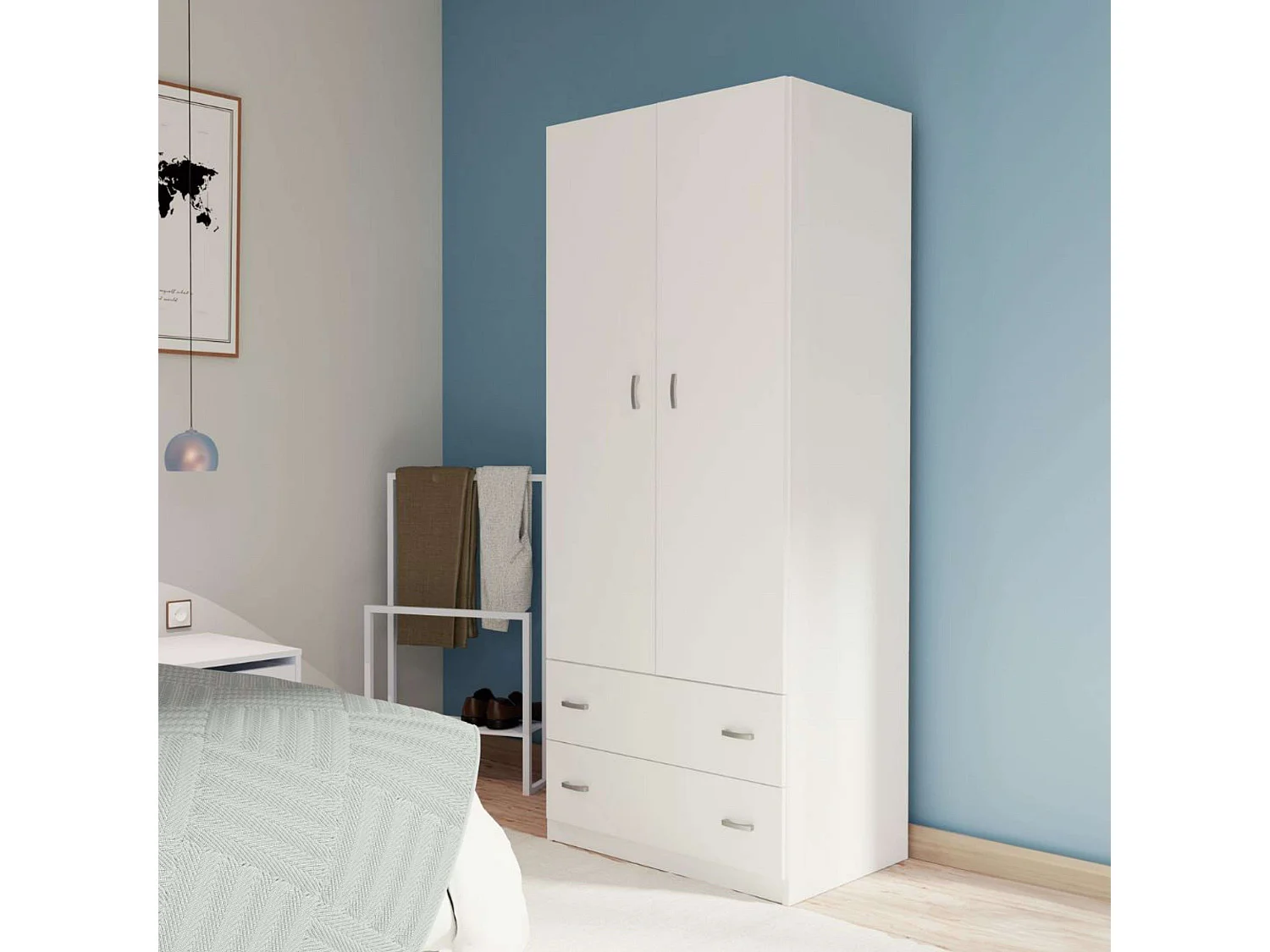 Armario Juvenil Turín 2 Cajones Blanco Brillo 74x180 cm