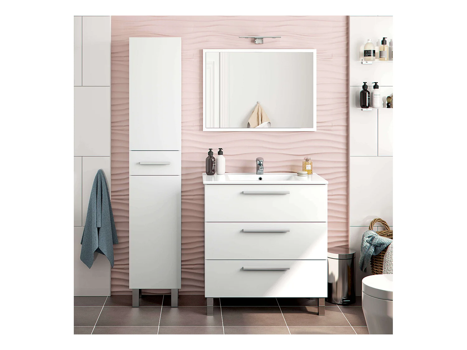 Colonne contemporaine Athena 2 portes 1 tiroir Blanc brillant 182 x 35 x 31 cm