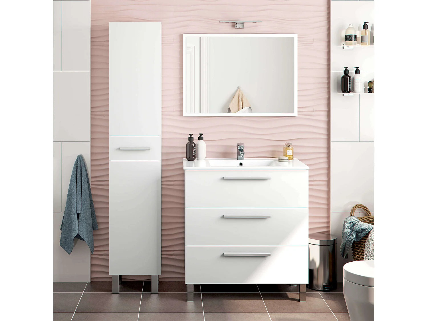 Colonne contemporaine Athena 2 portes 1 tiroir Blanc brillant 182 x 35 x 31 cm