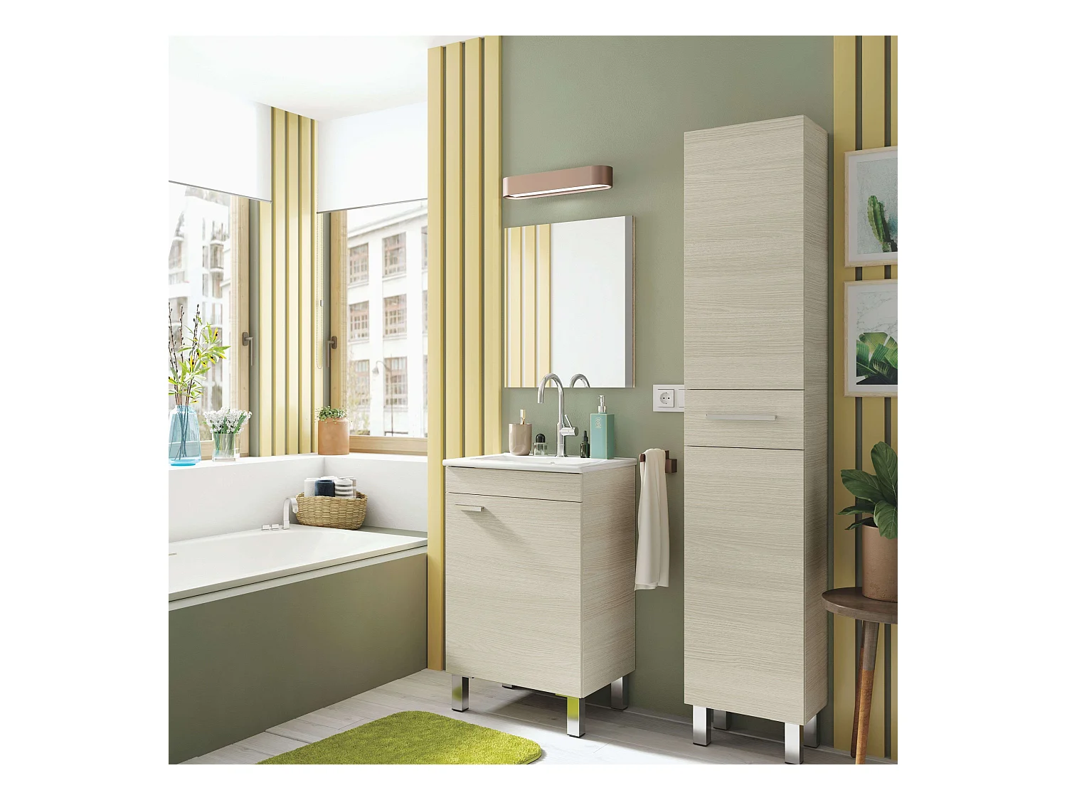 Colonne de salle de bain Athena Nat 2 portes 1 tiroir Chêne 182x35x31cm