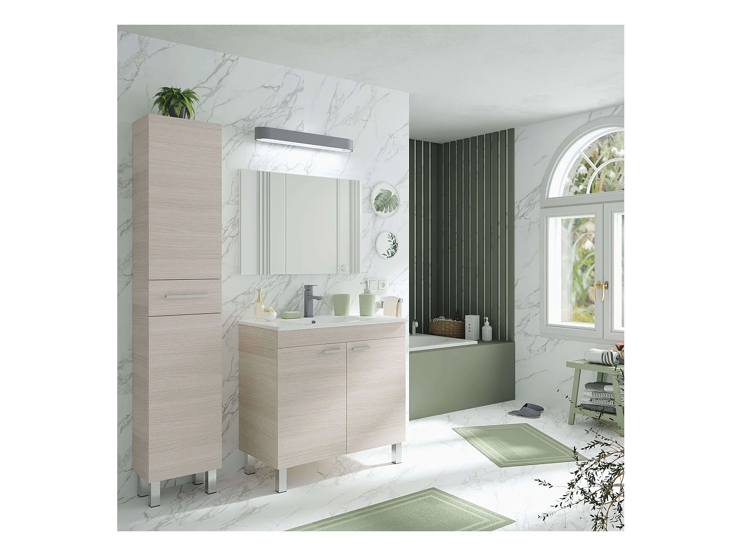 Colonne de salle de bain Athena Nat 2 portes 1 tiroir Chêne 182x35x31cm