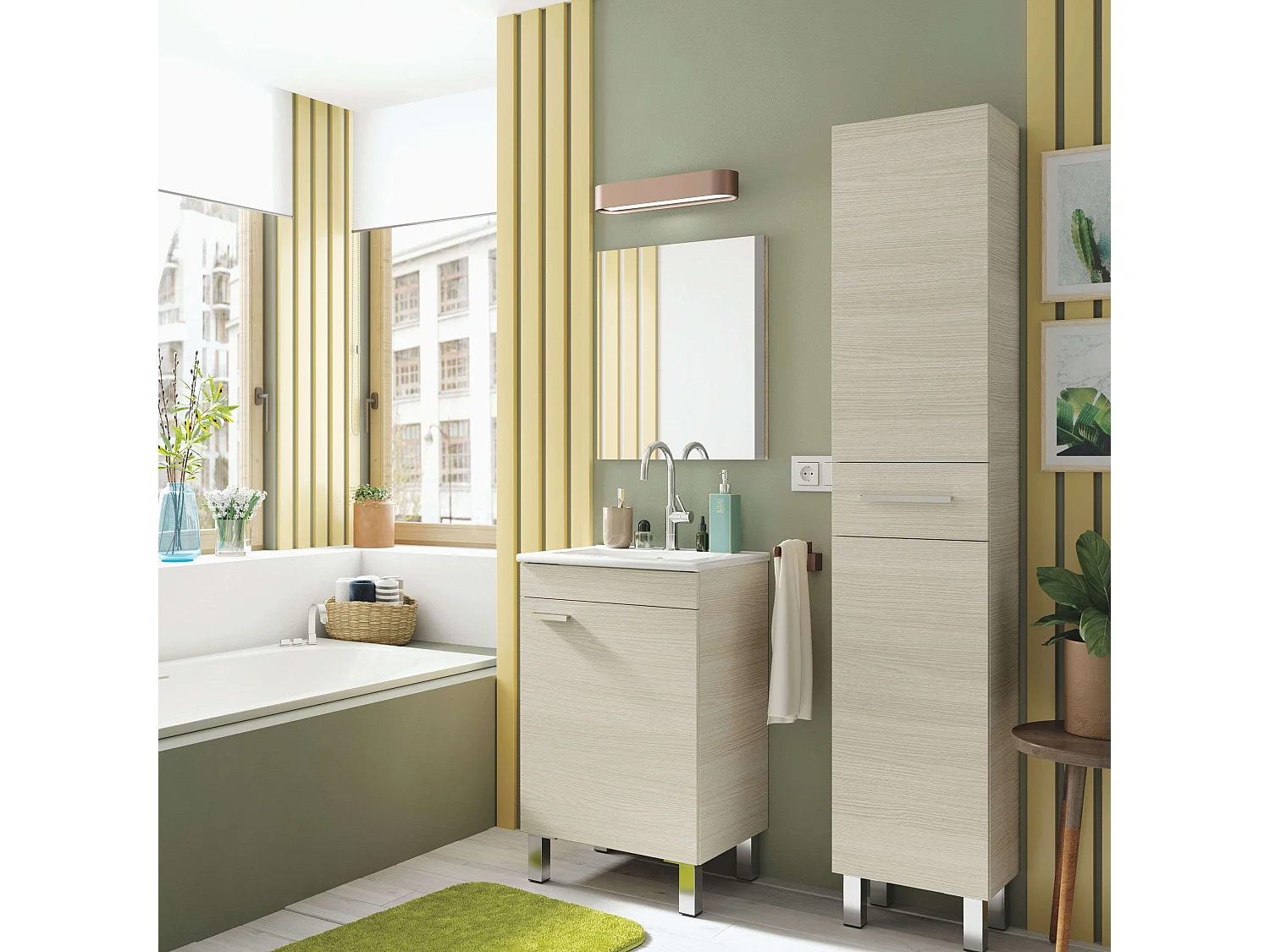 Colonne de salle de bain Athena Nat 2 portes 1 tiroir Chêne 182x35x31cm