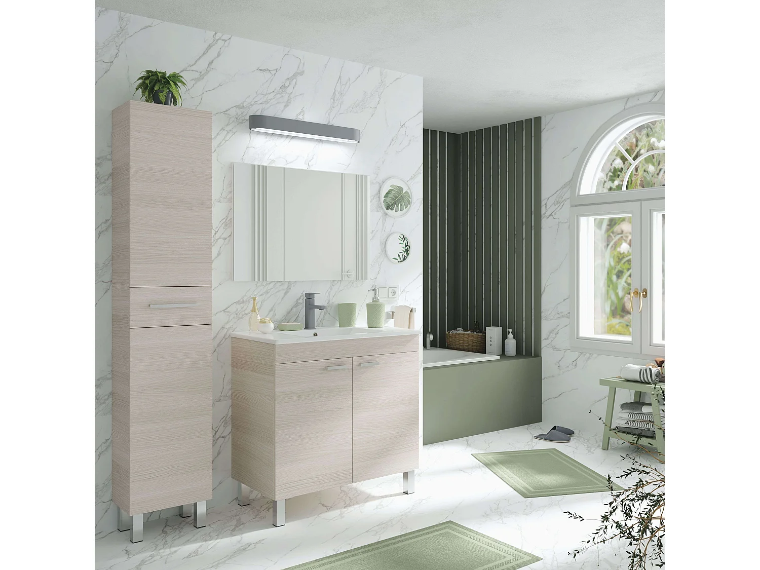 Colonne de salle de bain Athena Nat 2 portes 1 tiroir Chêne 182x35x31cm