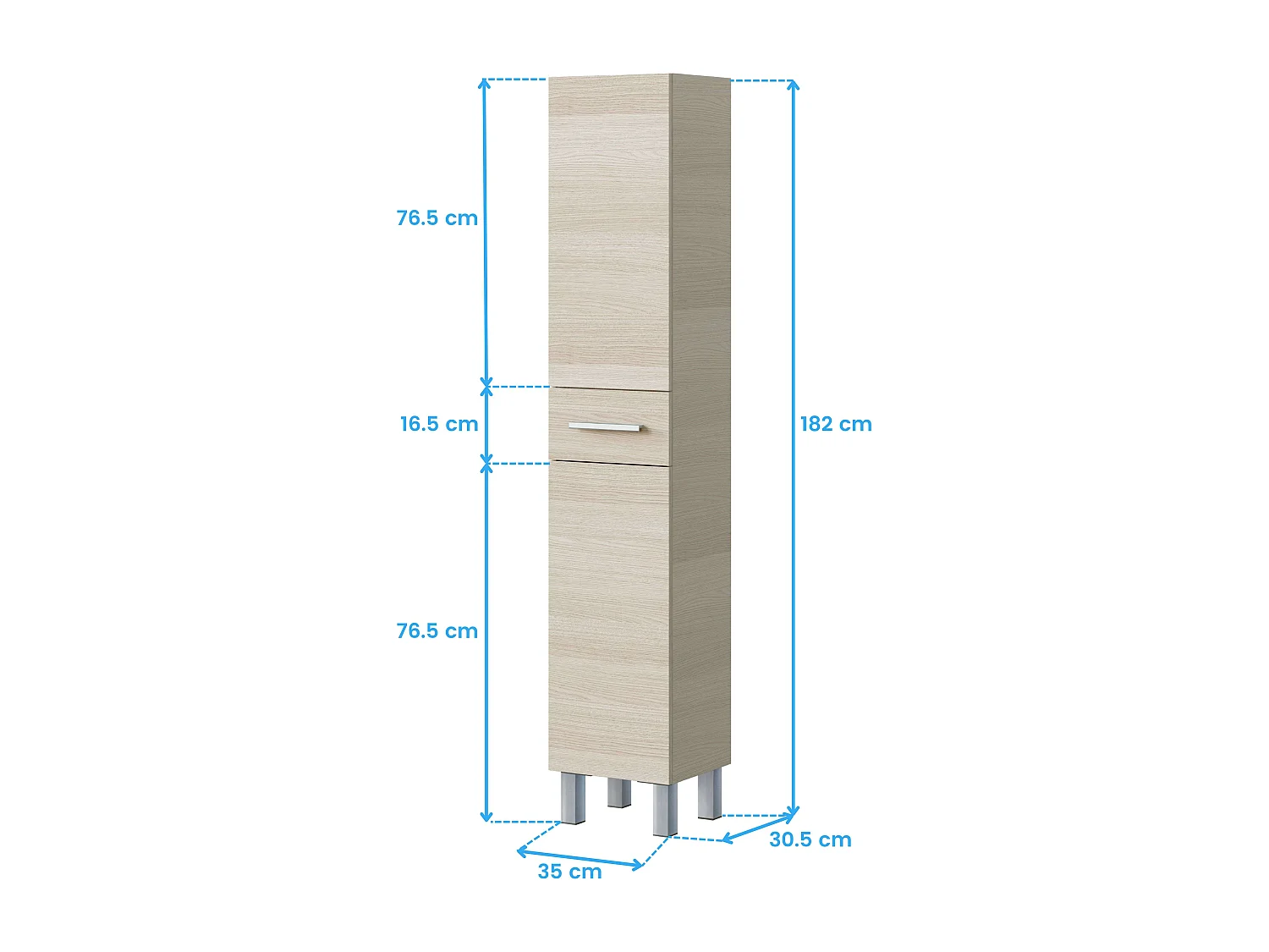 Coluna de banheiro Athena Nat 2 portas 1 gaveta carvalho 182x35x31cm