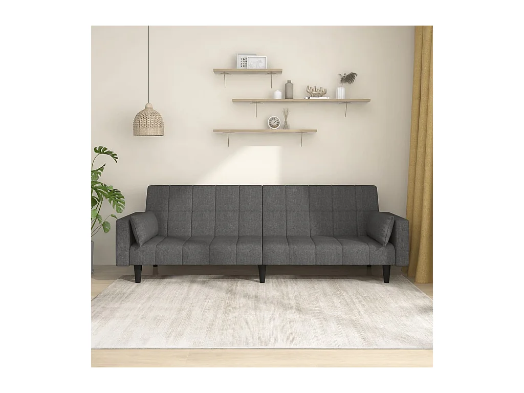 2-zits slaapbank met twee kussens, donkergrijze stof