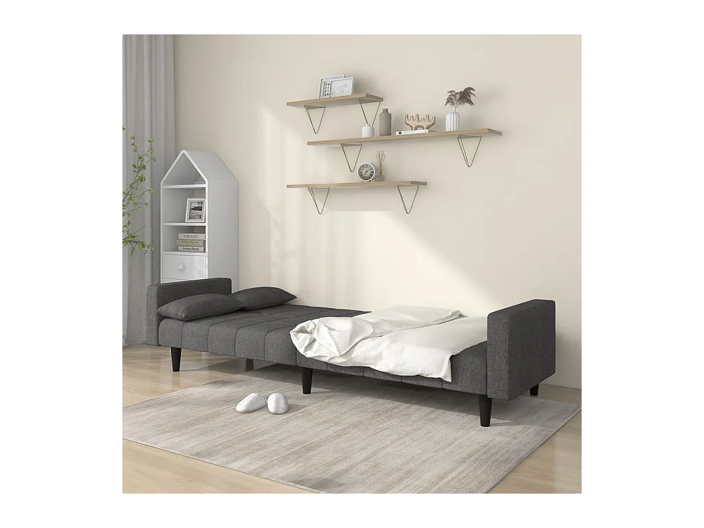 2-zits slaapbank met twee kussens, donkergrijze stof