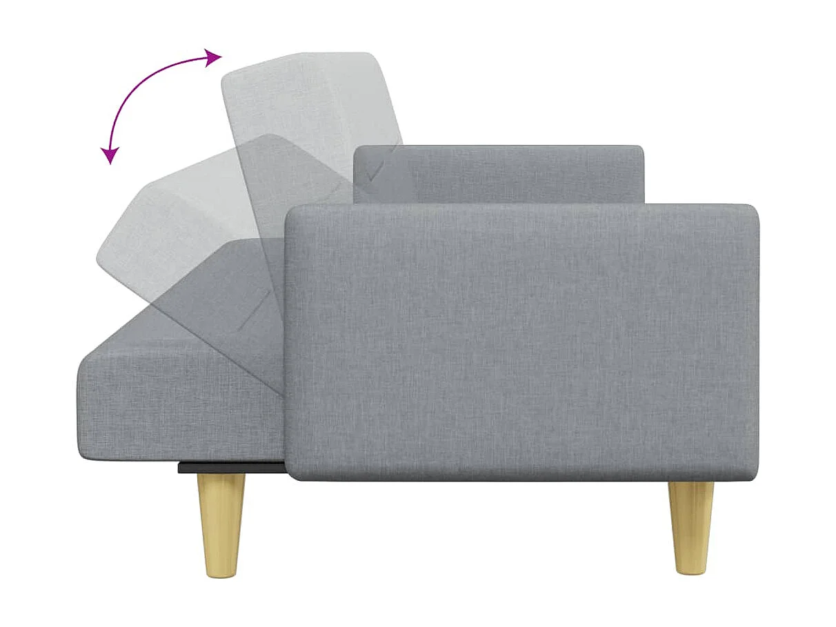 2-zits slaapbank met voetenbank in lichtgrijze stof