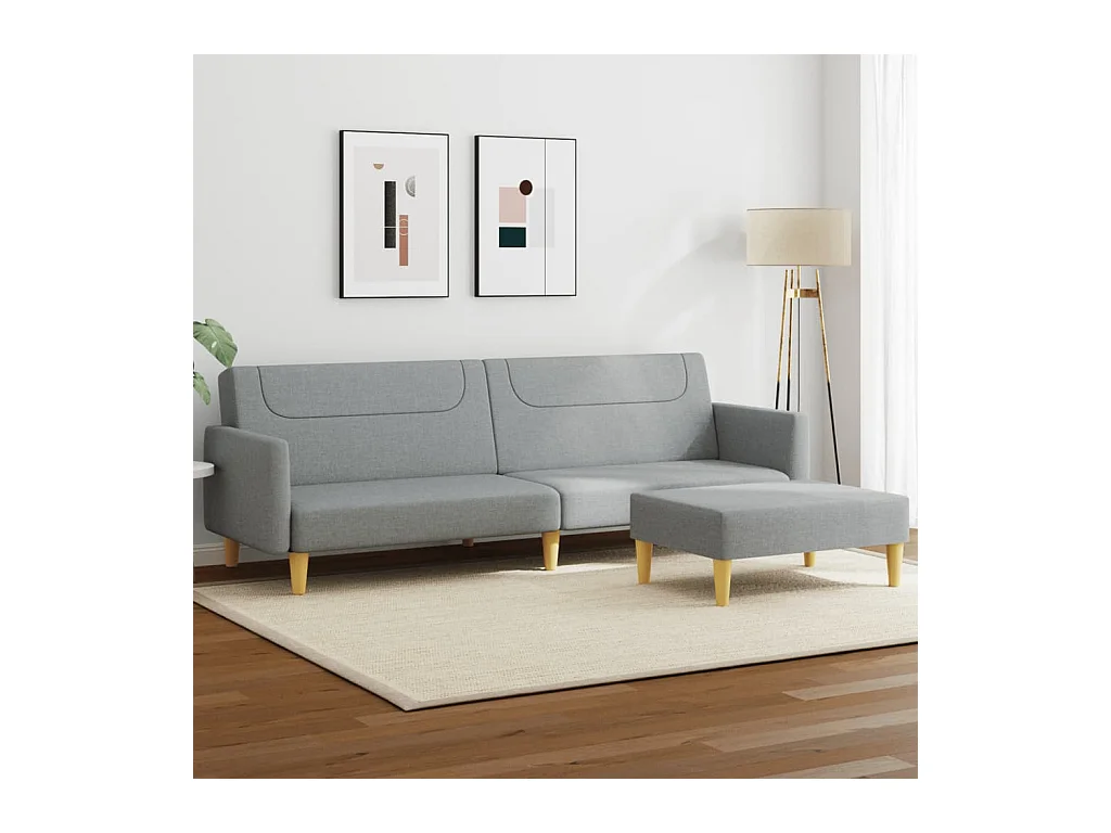 Sofá cama de 2 plazas con reposapiés en tejido gris claro