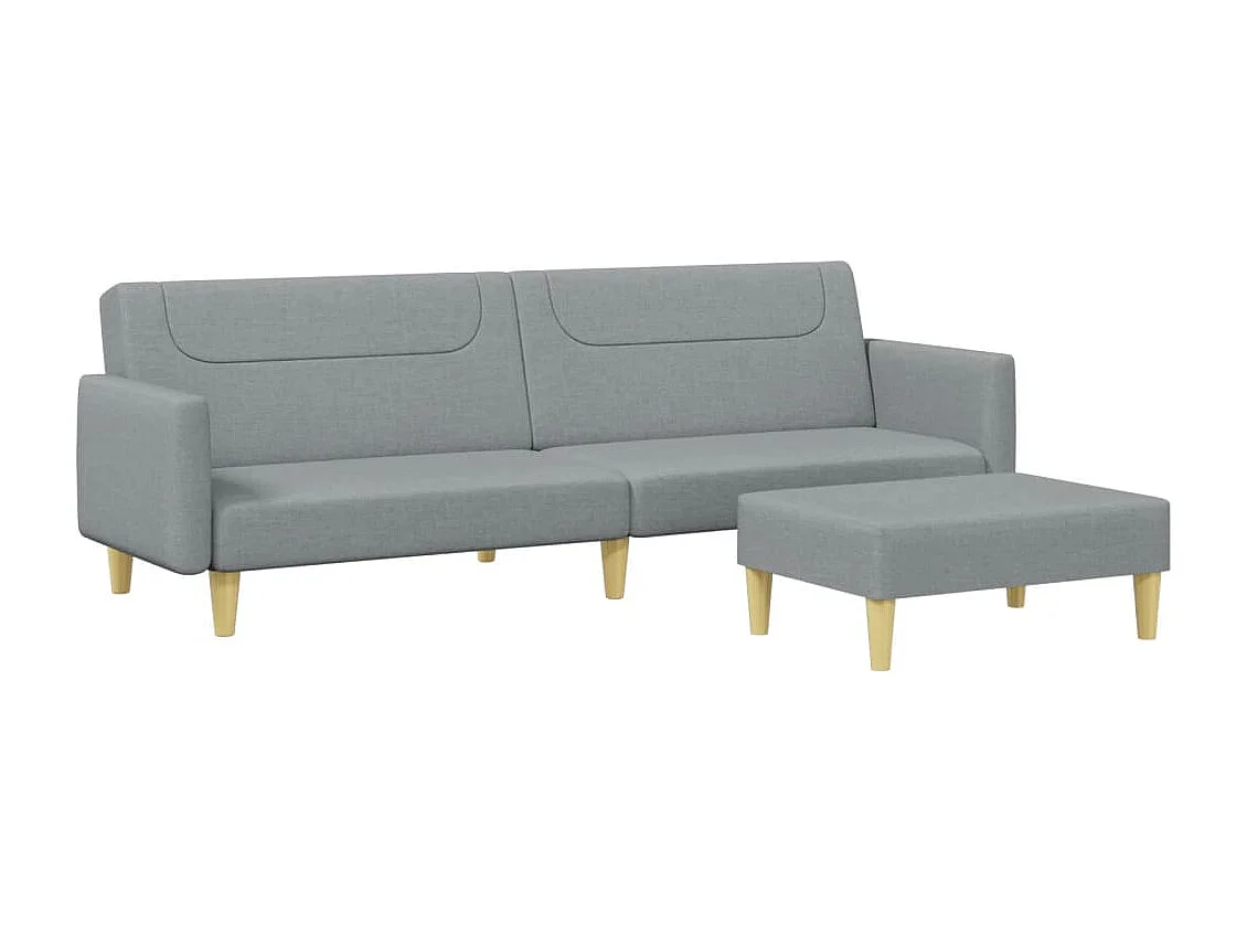 Sofá cama de 2 plazas con reposapiés en tejido gris claro