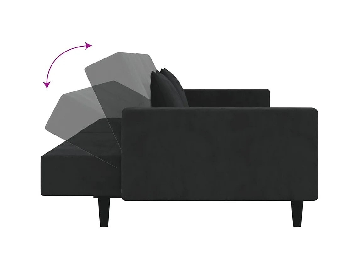 Sofá cama de 2 plazas con dos almohadas Terciopelo Negro
