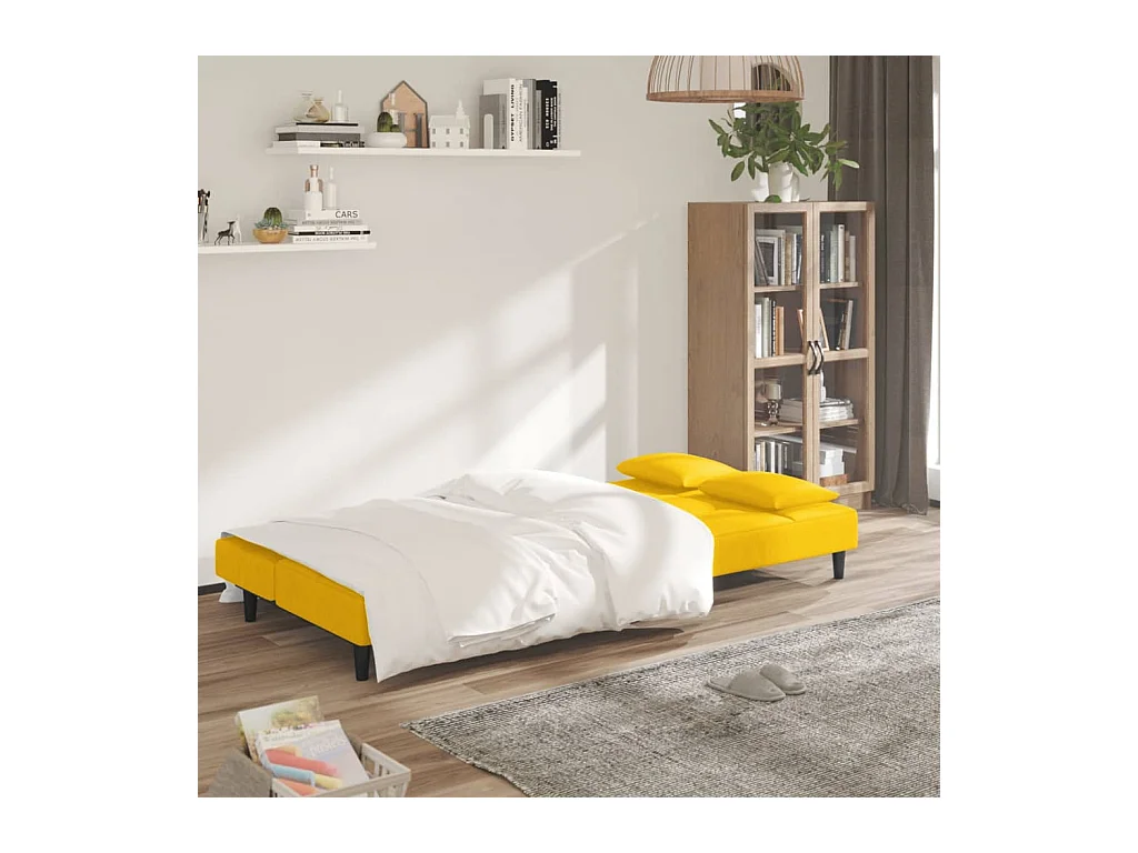 Sofá cama de 2 plazas con dos almohadas Terciopelo Amarillo