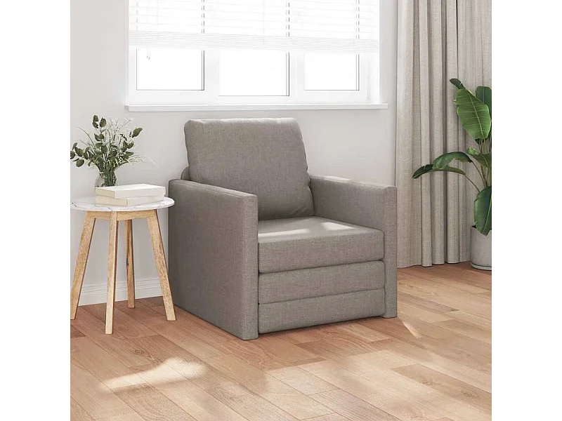 Divano letto con cuscino in tessuto color tortora 74 x 77 x 81 cm