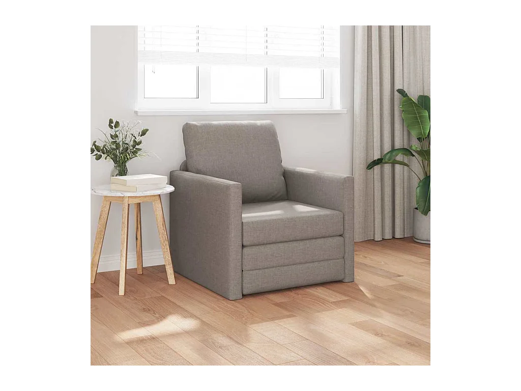 Divano letto con cuscino in tessuto color tortora 74 x 77 x 81 cm