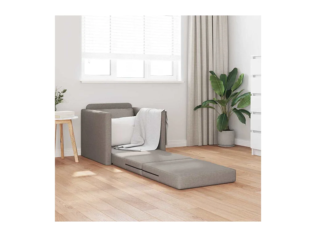 Divano letto con cuscino in tessuto color tortora 74 x 77 x 81 cm