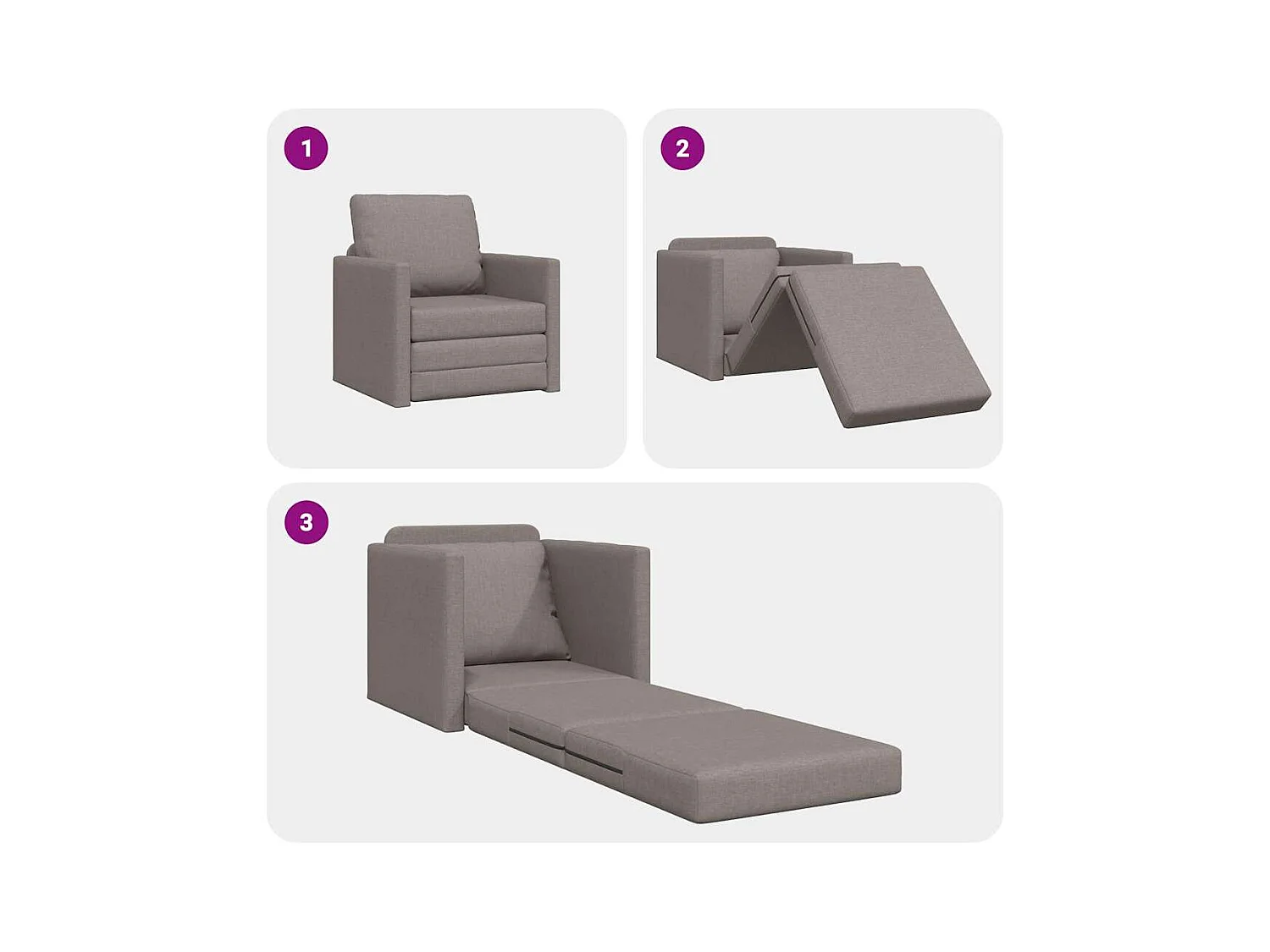 Divano letto con cuscino in tessuto color tortora 74 x 77 x 81 cm