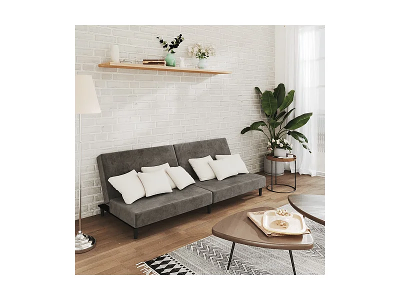 Divano letto a 2 posti in velluto grigio scuro