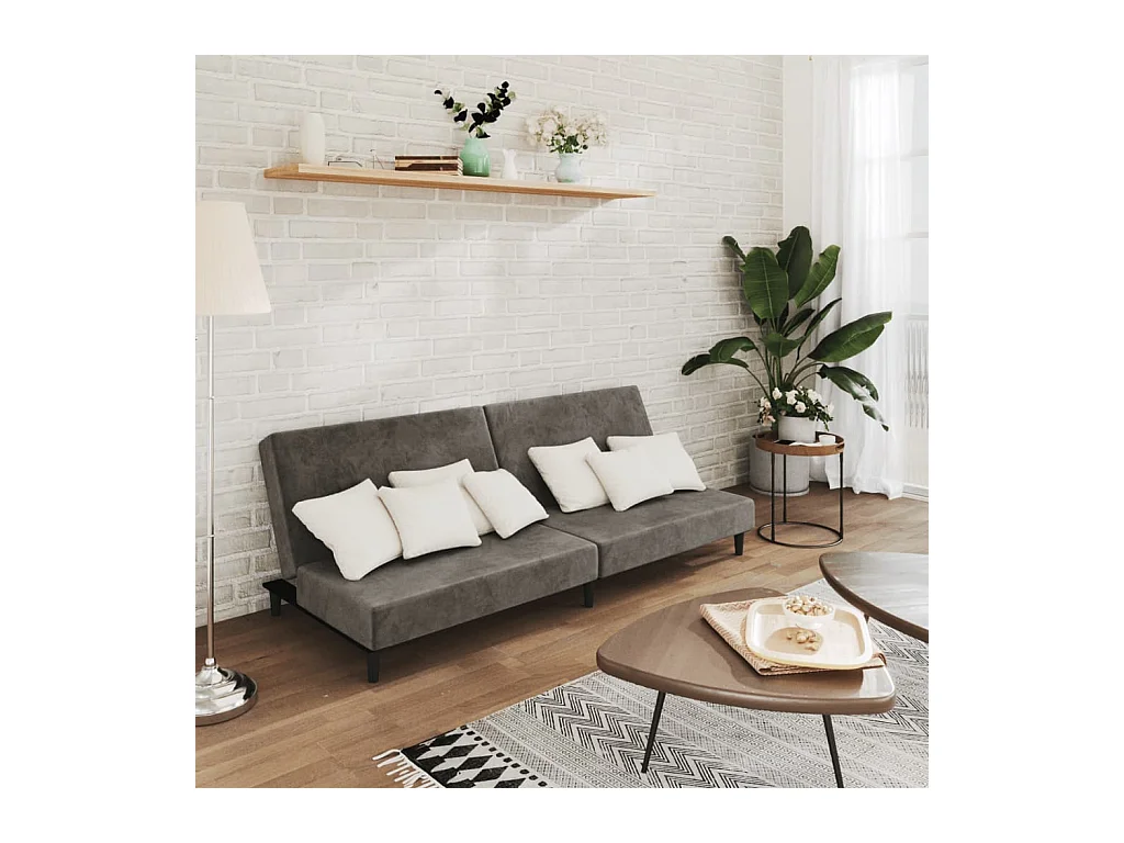 Divano letto a 2 posti in velluto grigio scuro