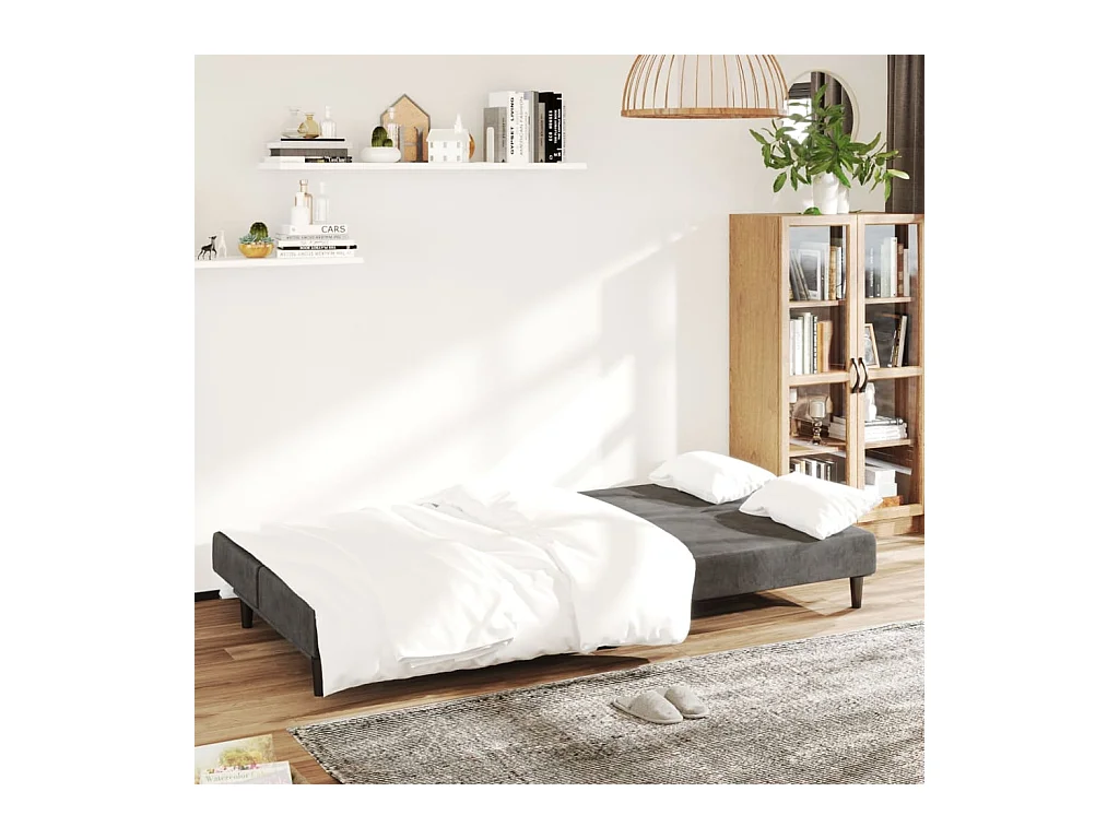 Divano letto a 2 posti in velluto grigio scuro