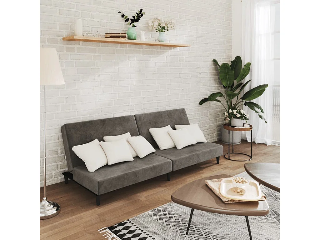 Sofá cama de 2 plazas de terciopelo gris oscuro