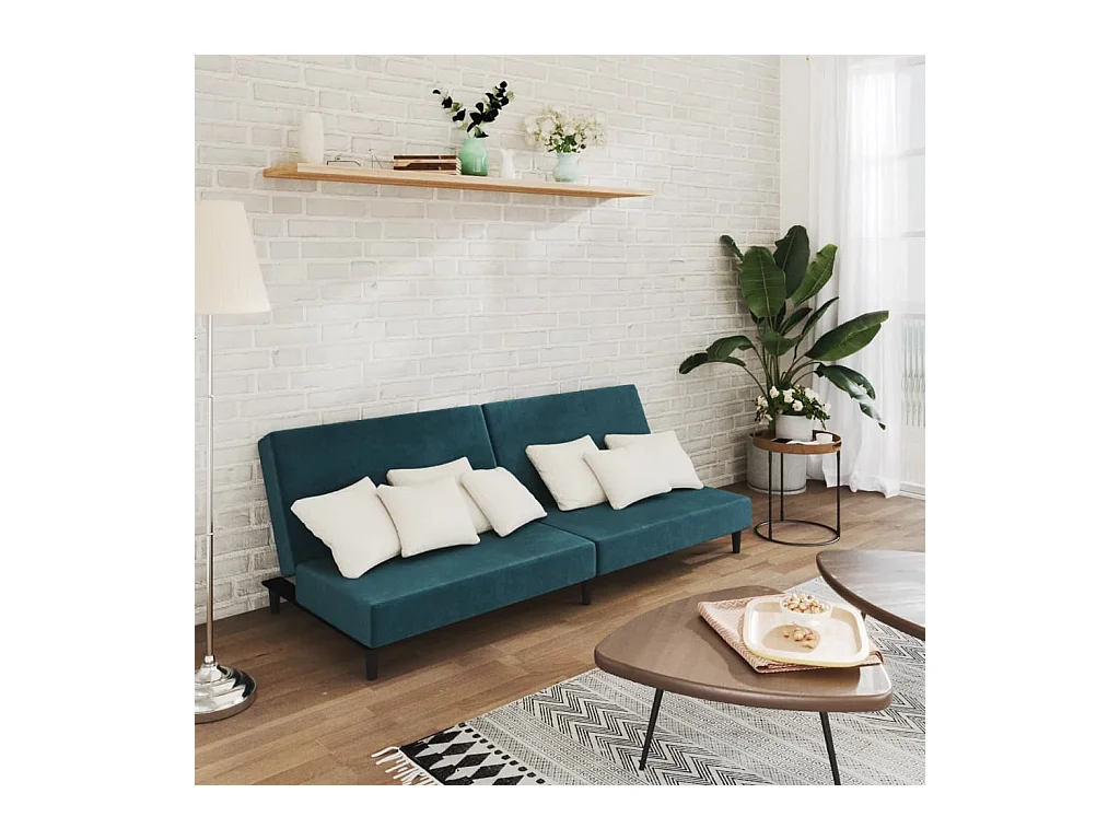 Blaues 2-Sitzer-Schlafsofa aus Samt