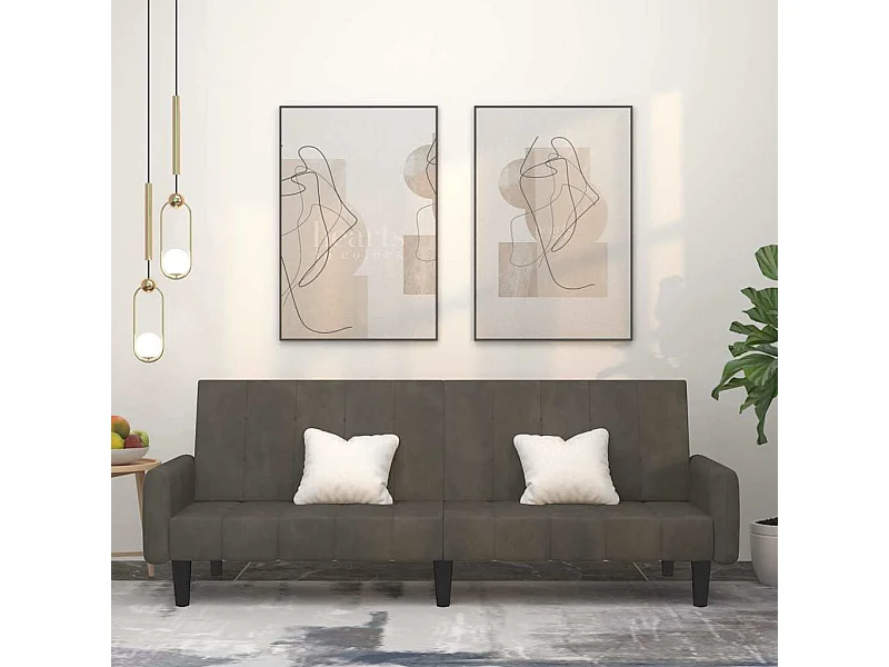 Divano letto a 2 posti in velluto grigio scuro