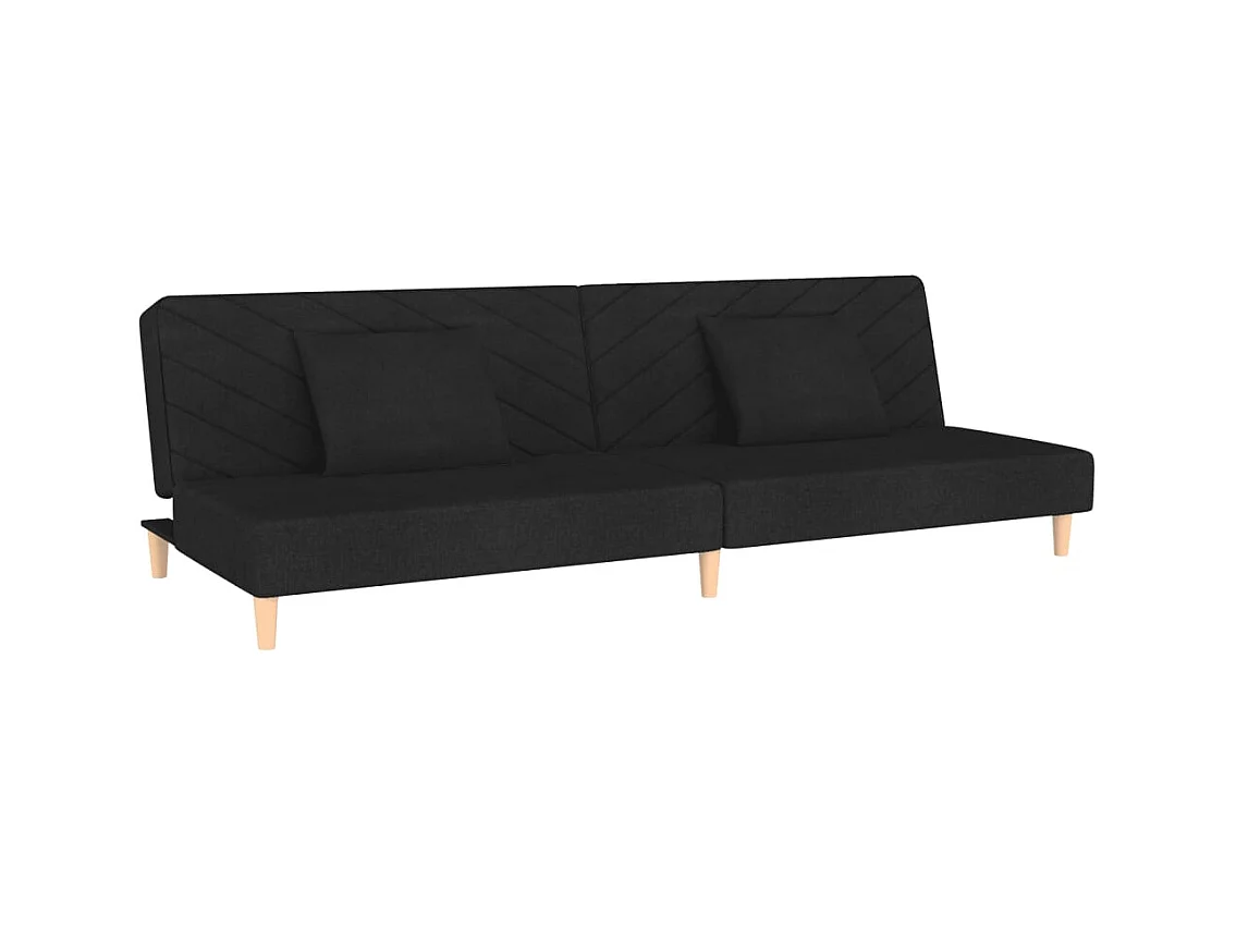 2-zits slaapbank met twee zwarte stoffen kussens