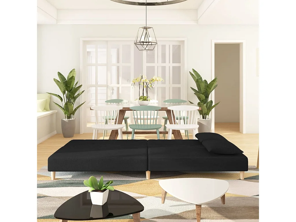 Sofá cama de 2 plazas con dos almohadas de tela negra