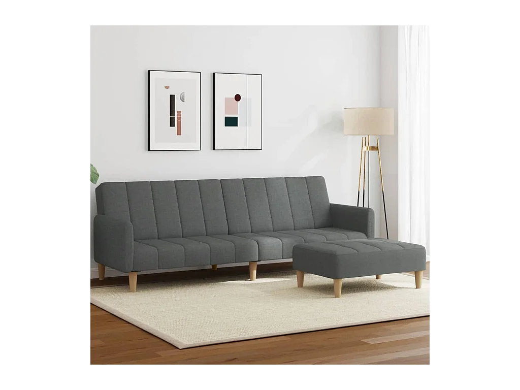 2-Sitzer-Schlafsofa mit Fußhocker, dunkelgrauer Stoff