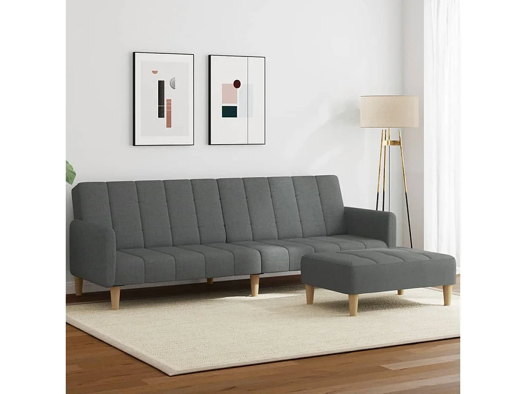 Sofá cama de 2 plazas con reposapiés de tela gris oscuro