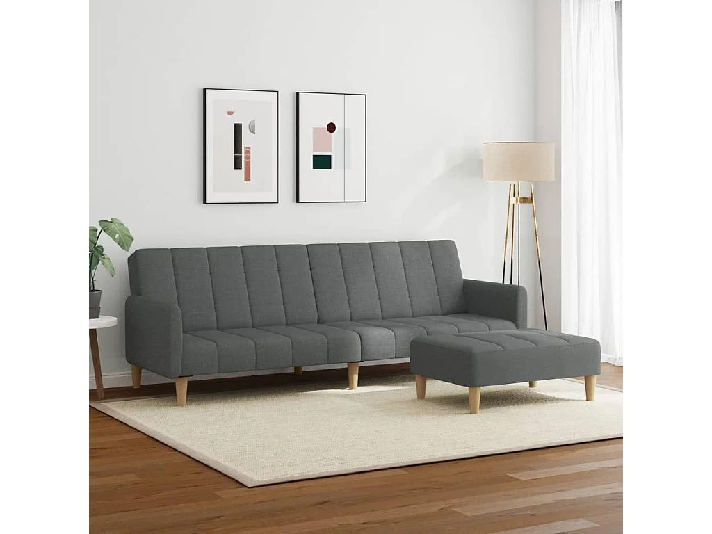 Sofá cama de 2 plazas con reposapiés de tela gris oscuro