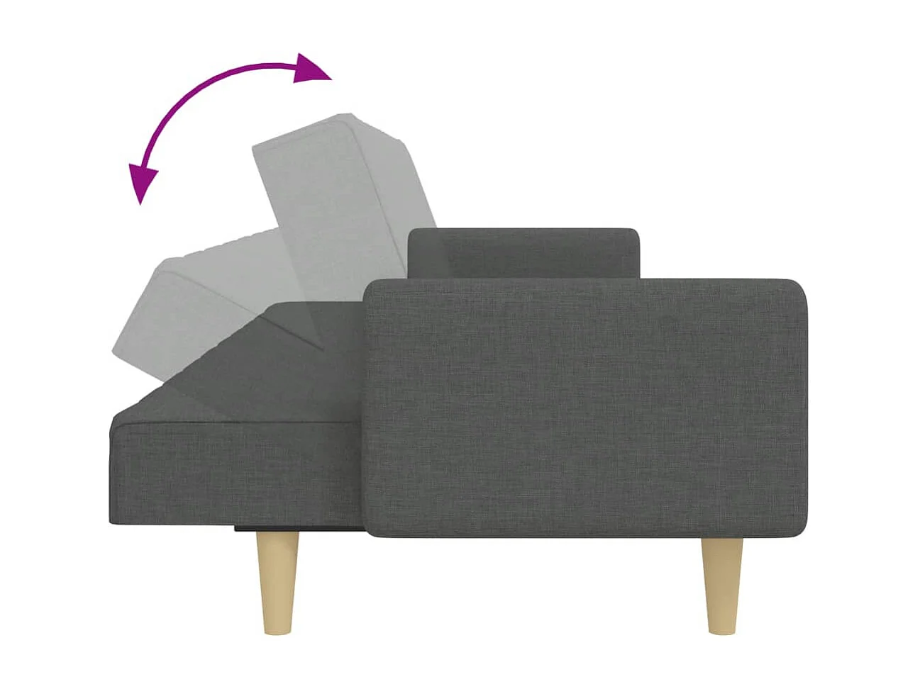 Sofá cama de 2 plazas con reposapiés de tela gris oscuro