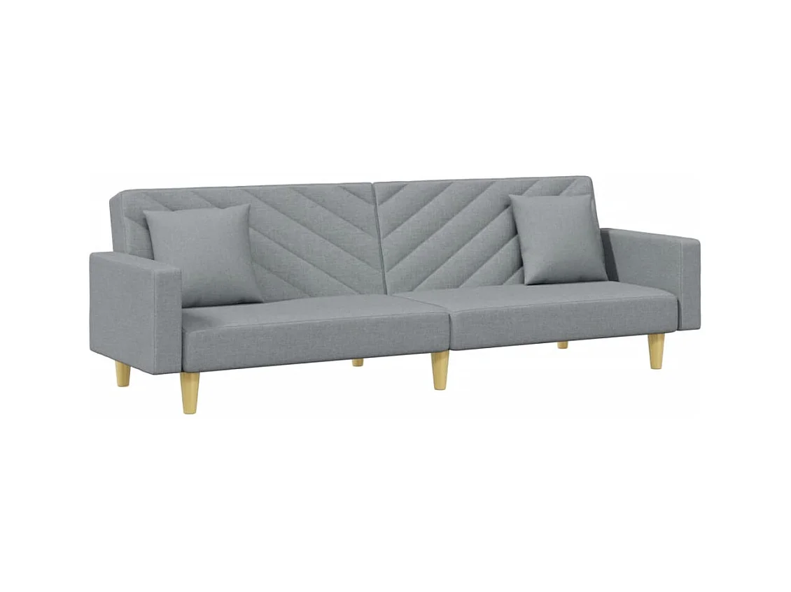 2-zits slaapbank met kussens en voetenbank in lichtgrijs