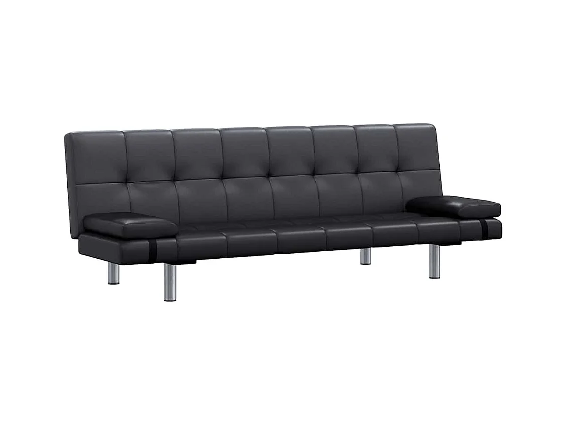 Verstelbare slaapbank met twee kussens, zwart imitatieleer