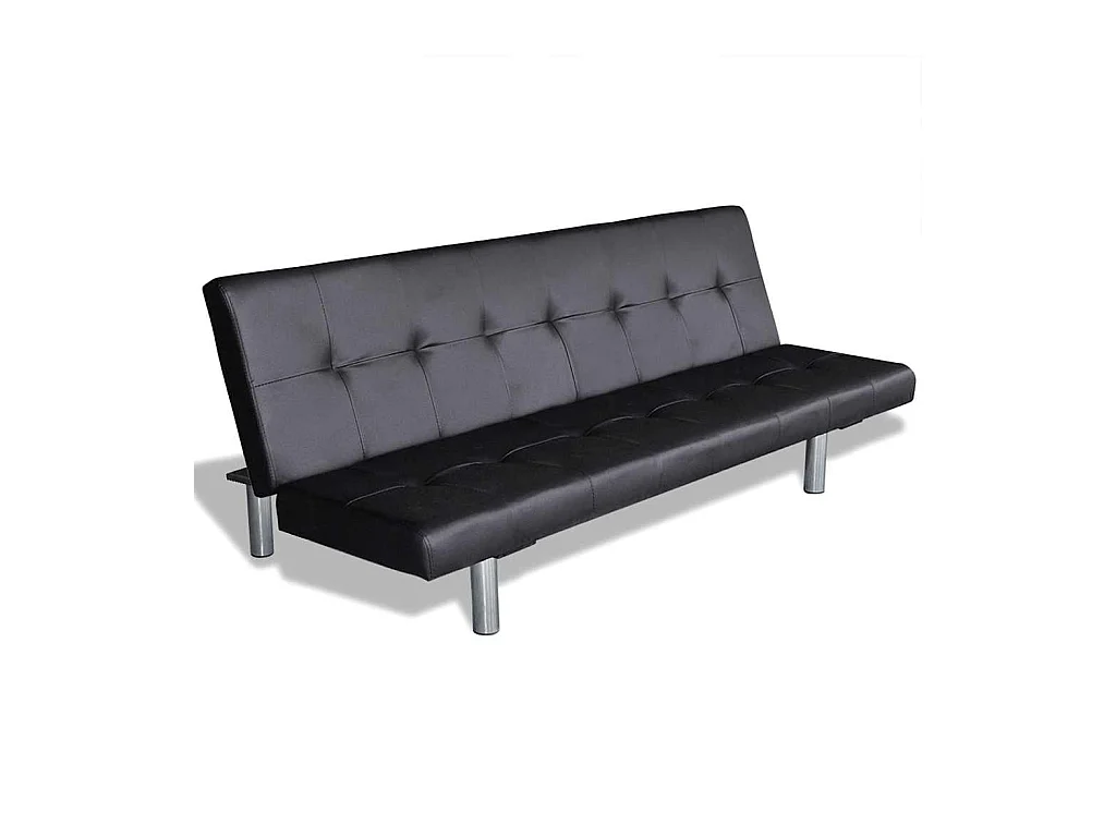 Verstelbare slaapbank met twee kussens, zwart imitatieleer