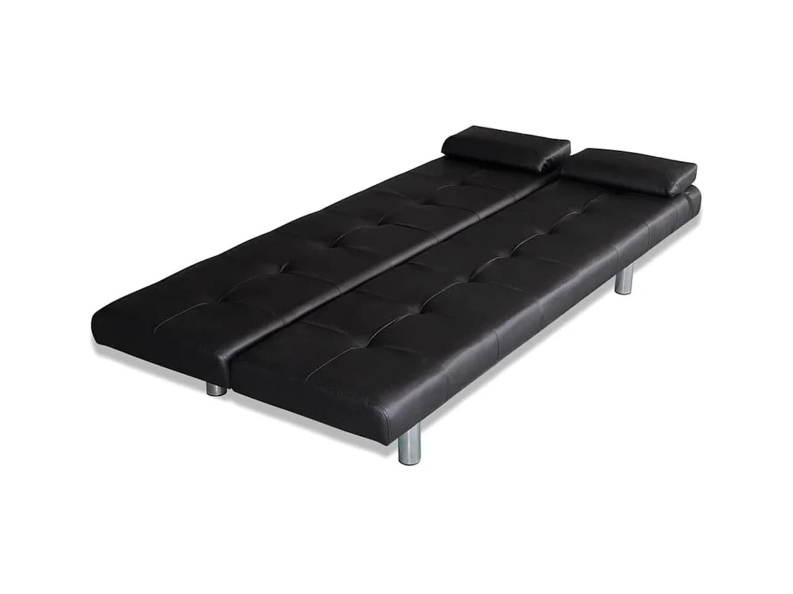 Verstelbare slaapbank met twee kussens, zwart imitatieleer