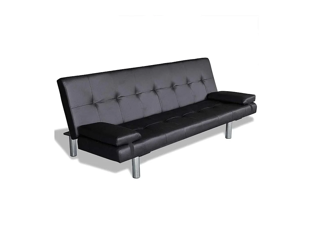 Verstelbare slaapbank met twee kussens, zwart imitatieleer