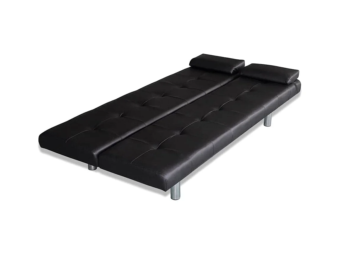 Verstelbare slaapbank met twee kussens, zwart imitatieleer