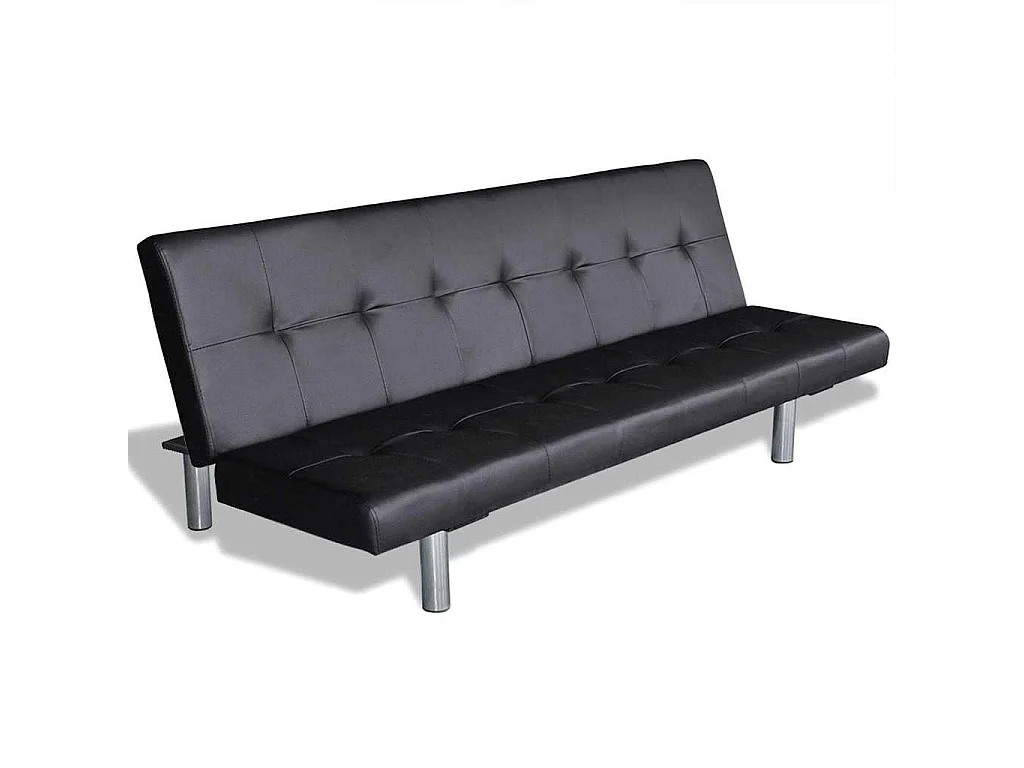 Sofá cama ajustable con dos almohadas de piel sintética negra