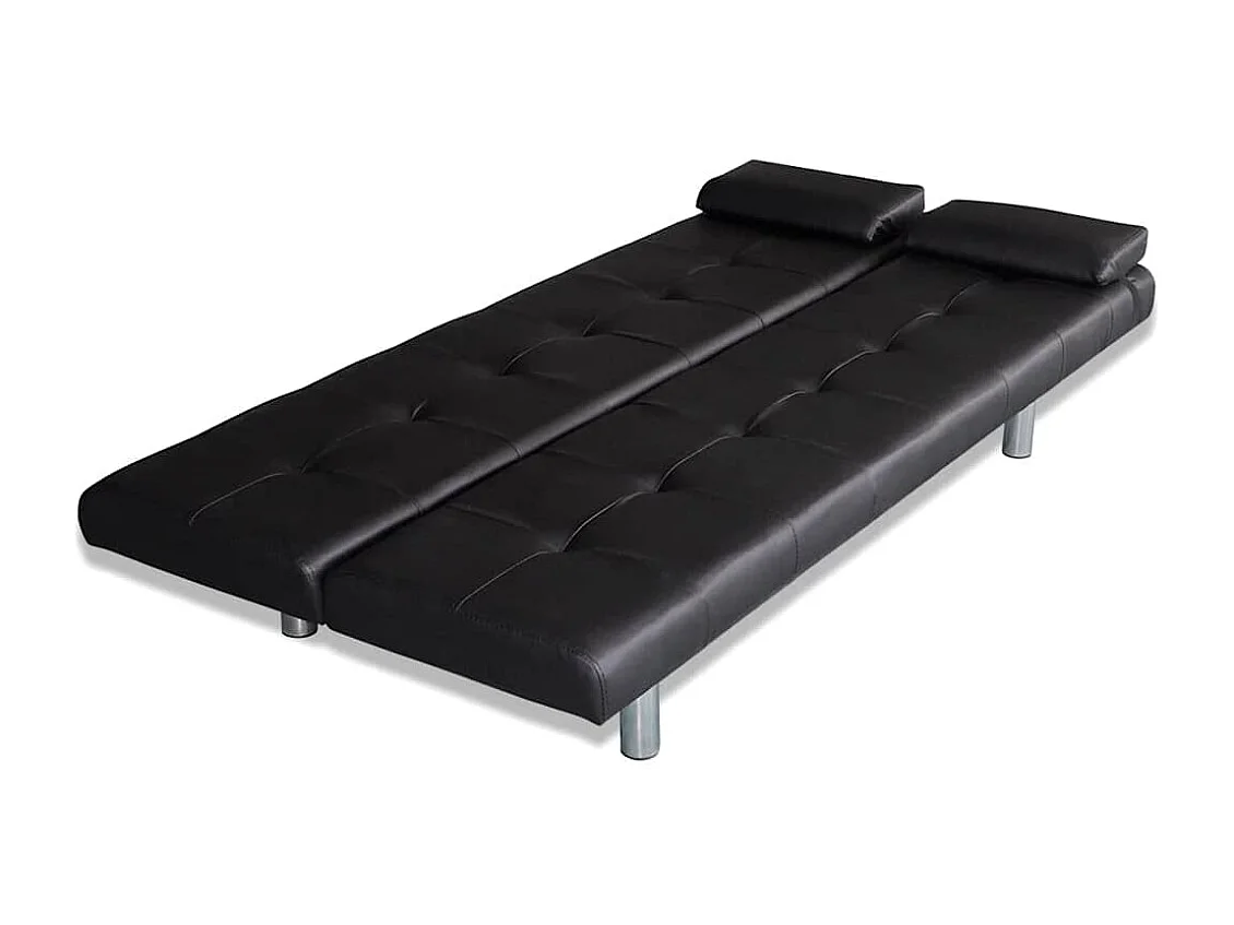 Sofá cama ajustable con dos almohadas de piel sintética negra