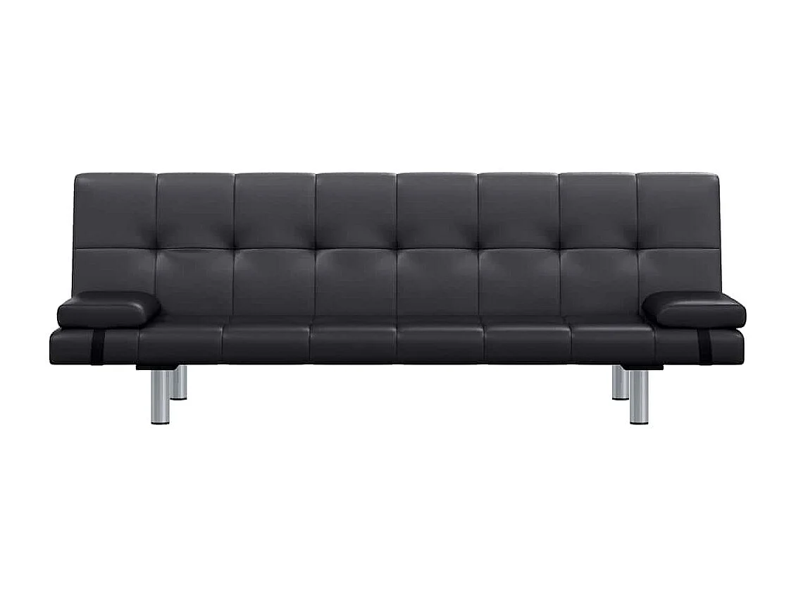 Sofá cama ajustable con dos almohadas de piel sintética negra