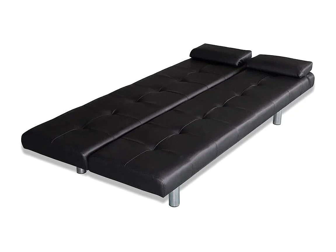 Sofá cama ajustable con dos almohadas de piel sintética negra